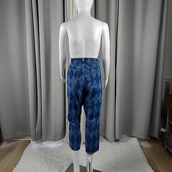 Rue 21 100% Cotton Blue Diamond Check Denim Capri Jeans Pants 5 Pocket Size 12 - Picture 3 of 10